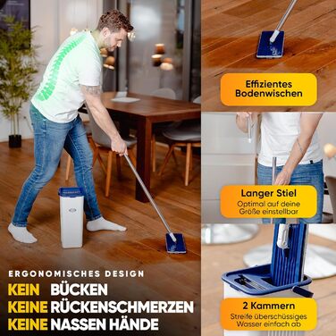 Набір для миття підлоги Formosa 2 з відром з двома відсіками | Плоский моп 360° з мікрофіброю | Віджим без рук + 2 змінні насадки