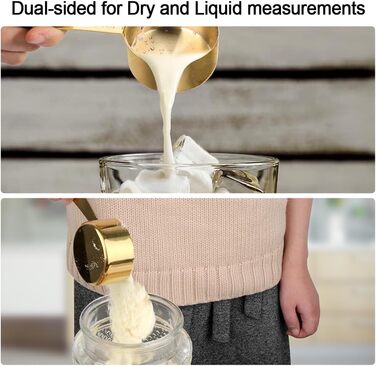Набір мірних стаканів та ложок Cuteefun Gold, 13 предметів, нержавіюча сталь: мірний стакан 5 чашок, 8 магнітних ложок з рівнем для вимірювання сухих та рідких інгредієнтів для випічки та приготування їжі