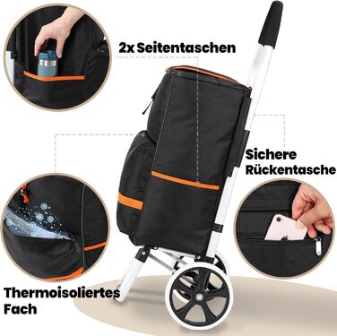 Тролей для покупок Eskey з термокишенею – складаний, водонепроникний, 50L (Чорний)