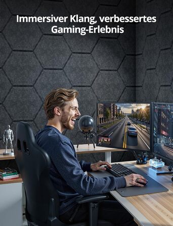 Акустичні гексагональні панелі самоклеючі для звукоізоляції, 12 шт, поглинач шуму для студії, вітальні, геймерської кімнати та офісу, 30 x 26 x 0,9 см (Темно-сірий)