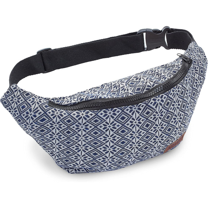 Чоловіча поясна сумка Leon з бавовни, Boho стиль, племінний дизайн (GT dklBlauRauteStrahlWeiß)