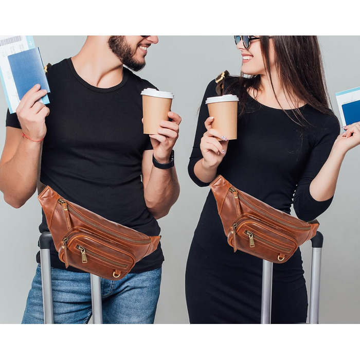 Чоловіча поясна сумка Marc Peter® Varadero з натуральної шкіри Наппа | Перехресна сумка на пояс для чоловіків та жінок | Шкіряна сумка через плече | Hip Bag | Колір: Восковий коричневий