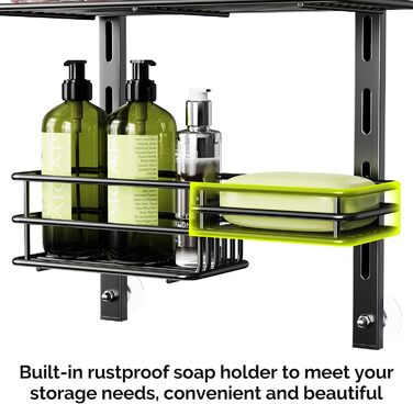 Регульована поличка для душу Orimade, сіра, 5 ярусів, з гачками, для зберігання в ванній кімнаті, з мильницею, на присосці, для ванної кімнати