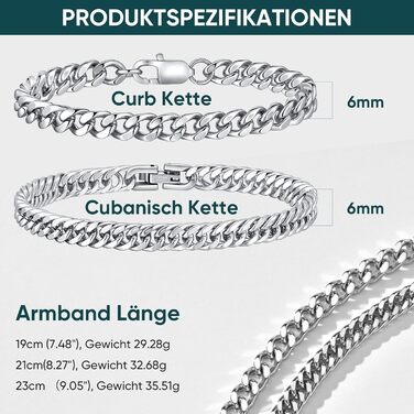 Чоловічий браслет з нержавіючої сталі 2 шт. - браслети для чоловіків срібного/чорного/золотого кольору. Браслет-танцюрист 19/21/23 см. Подарунок для чоловіка, батька, сина, друга, чоловіка, брата. (Срібло (6 мм ширина), 21.0 см)