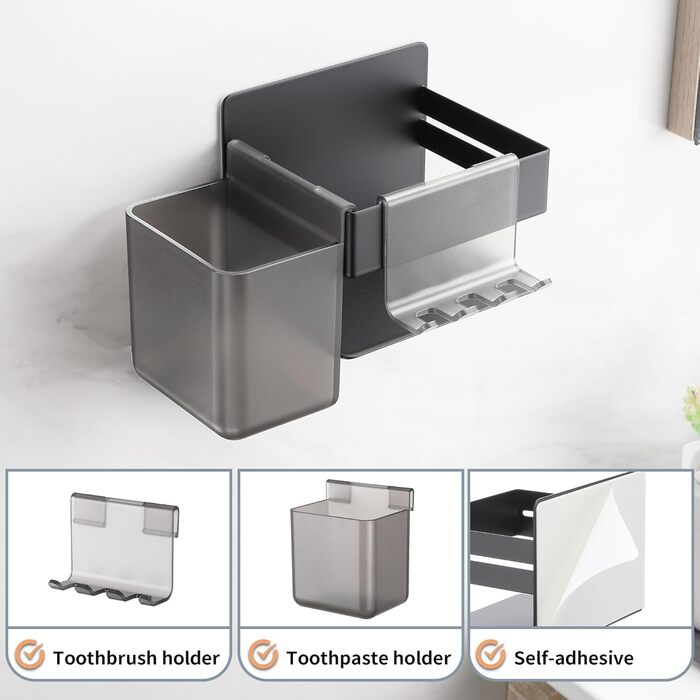 Тримач для електричної зубної щітки з аксесуарами для ванної кімнати, нержавіюча сталь, настінний, без свердління, сріблястий, великий, безщітковий