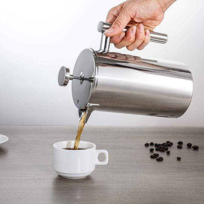 MaxMiuly French Press Coffee Maker 1.5 Liter Stainless Steel, Double-Walled Insulated French Press Coffee Pot with 2 Extra Filters, Silver 1500ml 1500ml Silver