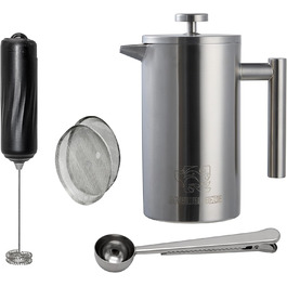 Набір для приготування кави френч-прес, 1 літр, з молочний спінювач, з нержавіючої сталі, термоізольований
