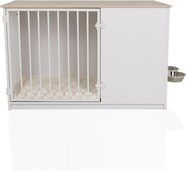 PAWHOME XL Клітка для собак, 102x60x66 см, білий/дуб, з мисками, до 30 кг