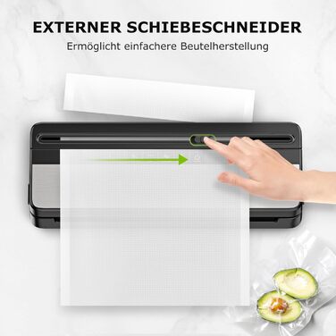 Bonsenkitchen Вакуумний пакувальник: для сухих та вологих продуктів, з вбудованим різаком, 1 рулон плівки, 50 професійних пакетів (Basic Black)