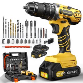 Акумуляторний дриль-шуруповерт 21V з 2 акумуляторами 2000mAh, 45Nm, 25+3 ступені крутного моменту, 10мм патрон, 27 предметів + кейс для домашніх DIY проектів