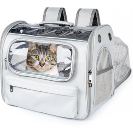 Розширюваний рюкзак для котів та маленьких собак, сірий. Рюкзак-переноска для котів та собак до 8 кг з вікном, дихаючий, складаний