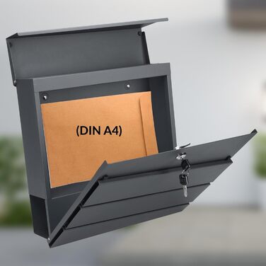 Поштовий ящик Monzana XXL з газетницею, оглядовим вікном, замком (2 ключі), сталь, антрацит. Легкий монтаж