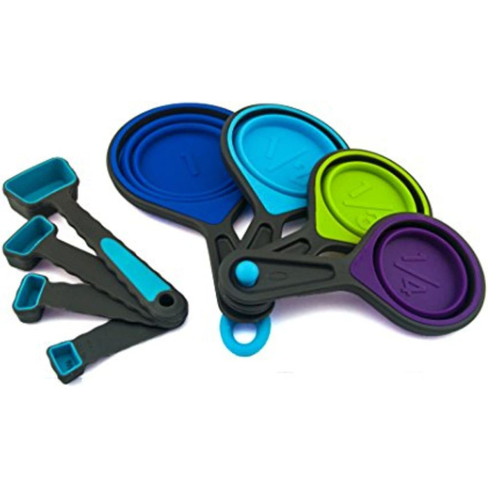 Collapsible measuring cups and spoons, portable measuring cup set made of food-grade silicone for liquid and dry ingredients, dog food, camping, and children's measuring cups