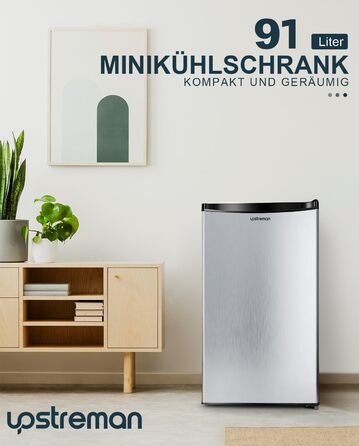 Холодильник Upstreman 91L з функцією швидкого охолодження, 5 температурних режимів (1-8℃), енергоефективний, 41 дБ, компактний та місткий, для студентського гуртожитку/офісу, BR321 (срібний)