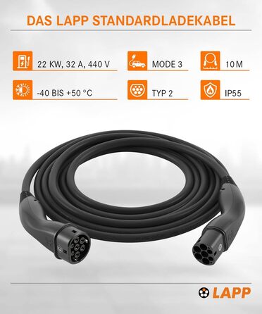 Кабель для зарядки електромобіля LAPP MOBILITY Typ 2, 22 kW, 7м, 32A, 3-фазний, IP55, для PHEV, BEV та EV