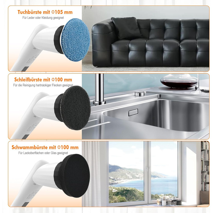 Електрична щітка для прибирання Ibergrif M34104 з 6 насадками, водонепроникна IPX7, з регульованою ручкою для ванної, кухні, підлоги