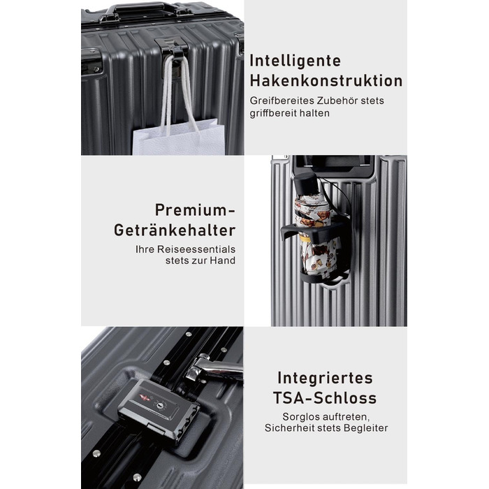 Валіза Aoliwei 67 см, жорсткий корпус з полікарбонату, 65 л, з підстаканником та TSA-замком, 4 колеса, сіра (розмір S)