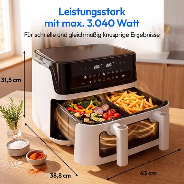 Аерофритюрниця з двома камерами MEDION P25 XXL Flex M, 10.8 л, без PFAS, біла