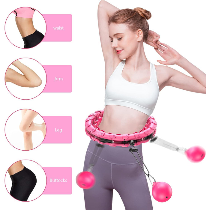 LEAFIA Smart Fitness Hula Hoop, Weight Loss, with Massage Nodes and 24 Detachable Adjustable Wide-Moving Hoop Sections, for Kids Adults Beginners Weight Loss Segment Training, PINK