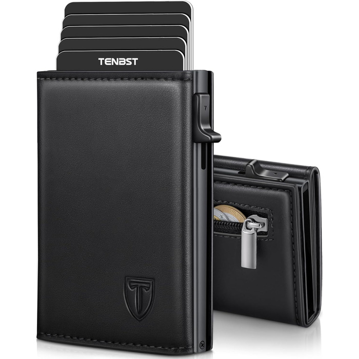 Чоловічий гаманець TENBST з RFID захистом, з відділенням для монет, з натуральної шкіри, 8 відділень для карток, сірий колір