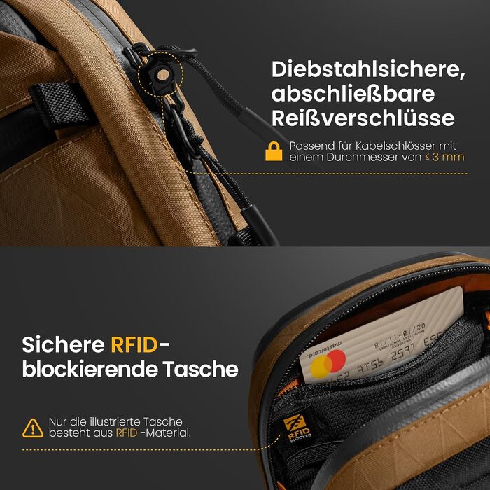 Сумка-месенджер tomtoc з RFID-захистом та захистом від крадіжок, матеріал X-Pac, коричнева, унісекс
