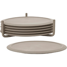 Zone Denmark Singles Silicone Coasters, Coasters for Glasses, Cups, Cocktail Glasses, Diameter 10 cm, Height 3.1 cm, 6 Pieces, incl. Holder, Taupe