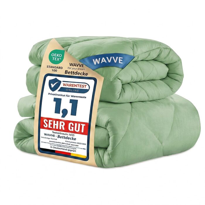 Комплект ковдр WAVVE з 2-х частин (цілорічна 300г/м² + літня 150г/м²), мікрофібра, 135x200 см, зелений