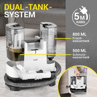 Портативний пилосос для миття килимів та меблів Clean | З миючим засобом | Легкий та компактний | Видаляє плями, потужний 400 Вт, баки для чистої та брудної води