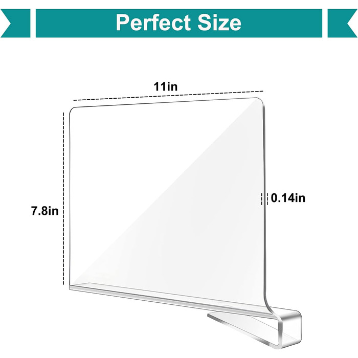 8-Piece Clear Acrylic Shelf Dividers, Multifunctional Shelf Divider, Adjustable Clothes Organizer, Clear Storage Organizer for Wood Shelf, Bedroom (Clear-12)
