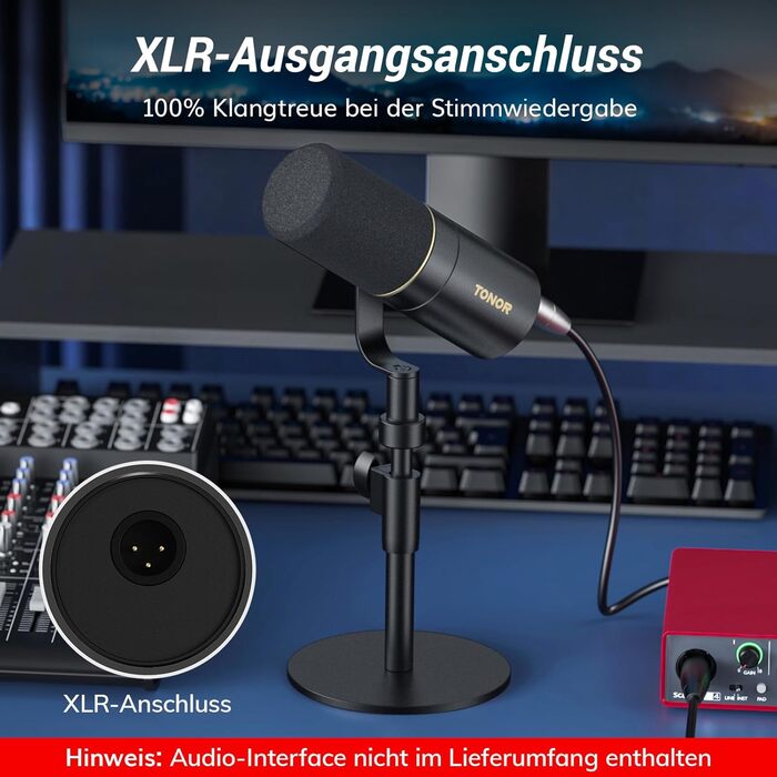 Мікрофон TONOR TD510+ для стрімінгу та запису: XLR/USB, динамічний, з кріпленням та кнопкою Mute