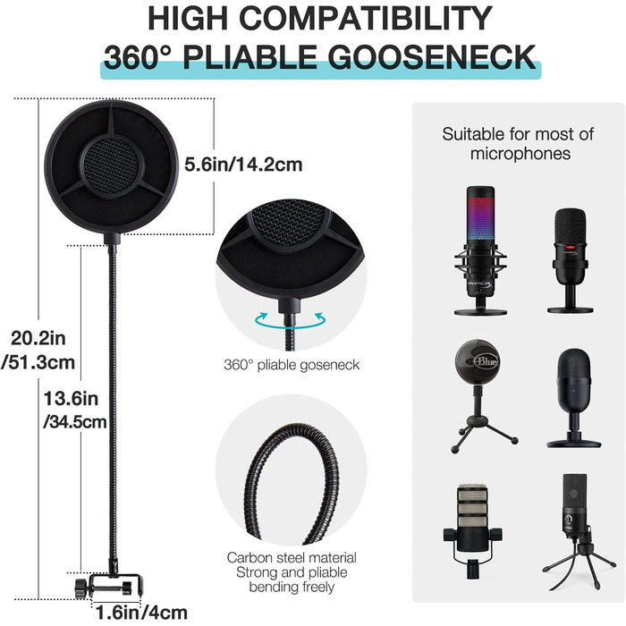 Кріплення для мікрофона YOUSHARES для Razer Seiren Mini та V3 Mini - професійний тримач з вітрозахистом, підставка для геймінгу, стрімінгу та подкастингу (універсальний поп-фільтр)