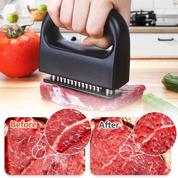 Змінник текстури м'яса 2 шт. з нержавіючої сталі, ніж для відбивання м'яса з 48 та 21 лезом для стейків, курки, свинини, риби, барбекю