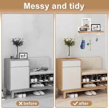 Дерев'яне ключове дошка JiangLin з полицею, декоративний тримач для ключів, настінна ключниця з 7 гачками, для входу, коридору, вітальні (білий)