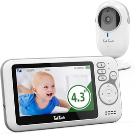 Відеоняня TakTark з камерою, 4.3 дюйма, монітор для дитини, аудіо та відео зв'язок, функція VOX, нічне бачення, цифровий зум, контроль температури, без шкідливого світла