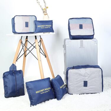 Органайзер для валізи AiQInu, набір 7 шт: кубики для пакування, органайзери для подорожей, сумки для одягу та взуття, темно-синій, одиночний