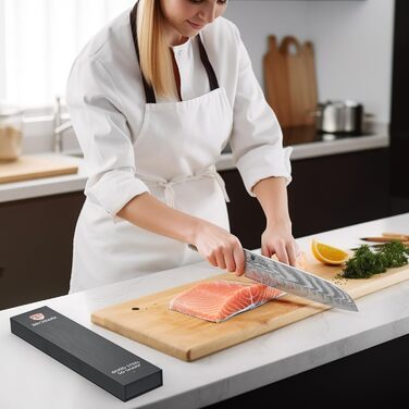 BRODARK Кухонний ніж для приготування їжі Дамаск, японський, VG10 сталевий клинок, професійний, ручка з оливкового дерева, нержавіюча сталь, 7 дюймів