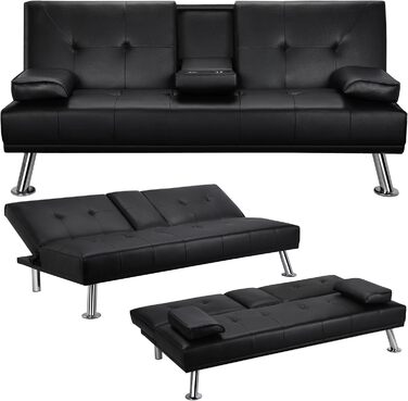 Yaheetech 3-Seater Convertible Sofa Bed with Cup Holders and Guest Bed