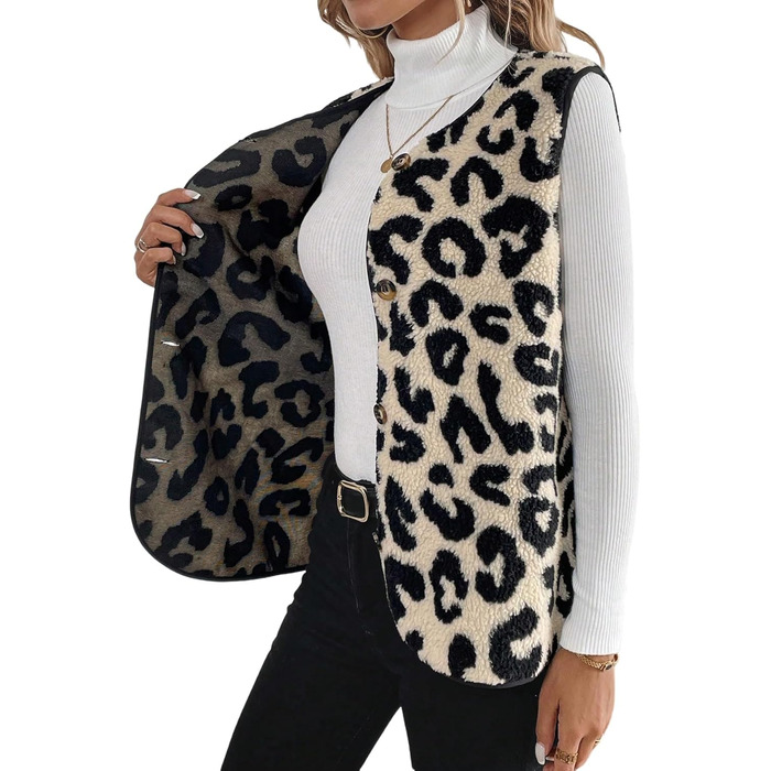 Жіноча жилетка GORGITTER з леопардовим принтом, без рукавів, легка, тепла, з ґудзиками, повсякденна, перехідна жилетка для осені та зими, бежева, розмір S