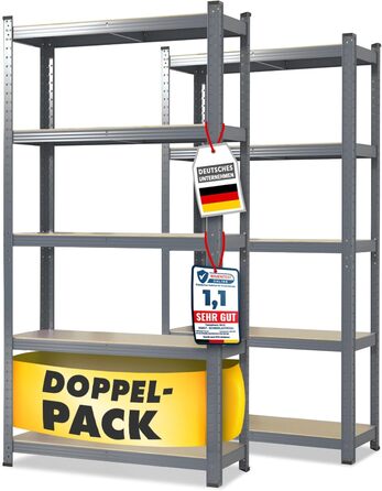 OfficeMarshal Heavy-Duty Shelving Unit - Lakota (200 x 100 x 50 cm, Grey)