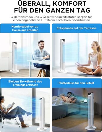 Вентилятор підлоговий Midea FZ10-26MR(BL) 96 см з пультом, 33 дБ, LED дисплей, 4 режими, для спальні та офісу, білий