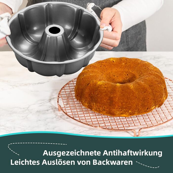 Форма для кексів Onader, нержавіюча сталь з антипригарним покриттям, 25,5 см, кругла форма для випічки кексів, хліба, здобної випічки, легко миється (сірий)