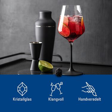 Villeroy & Boch Manufacture Rock: набір келихів для червоного вина, 4 шт., кришталеве скло, чорний колір, придатні для миття в посудомийній машині