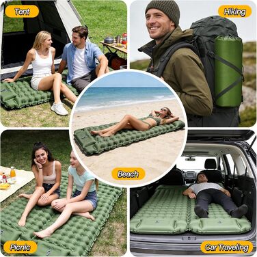 Каремат туристичний надувний Isomatte Camping 10 см з вбудованим насосом та подушкою, водонепроникний, антирозривний для кемпінгу, пляжу, подорожей, походу (Зелений)