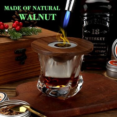 Набір для копчення коктейлів та віскі, з 4 дерев'яними стружками, подарунок на День батька, для Old Fashioned, коктейлів, віскі, бурбону, кави, м'яса, волоського горіха Saturn - волоський горіх