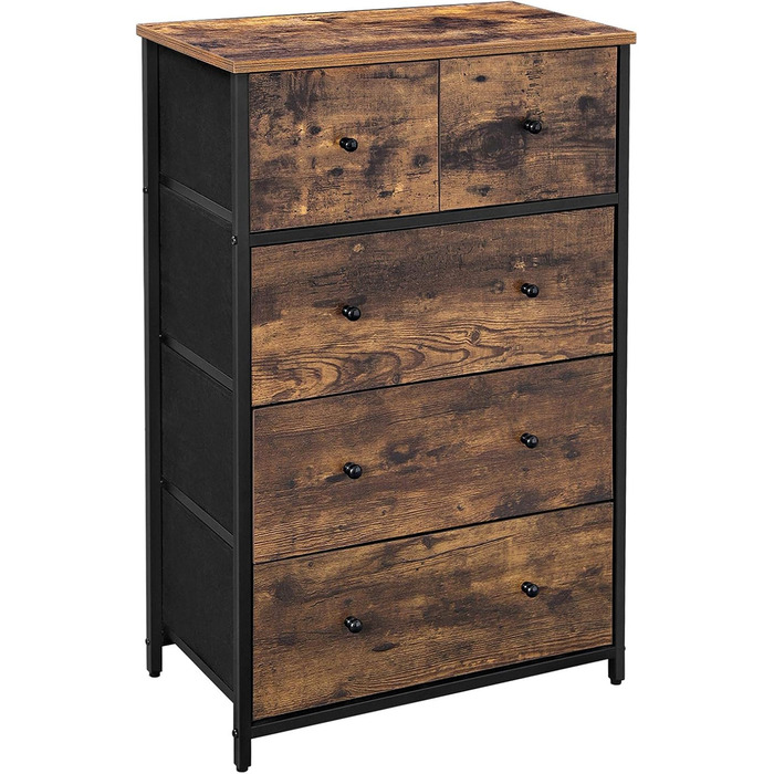 SONGMICS Chest of Drawers, Storage Cabinet, 5 Fabric Drawers, for Entryway, Living Room, White-Oak Finish LTS514W57 (Rustic Brown + Black)