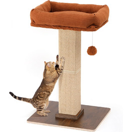 Дерево для котів FUKUMARU, 73 см, з платформою 46 x 36 см, ретро-стиль, з місцем для відпочинку, великий краш-тур з ліжком, з натурального сизалю та масивного дерева. XL