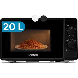 Мікрохвильова піч Bomann MW 6014 CB чорна, 700 Вт, 20 л, 6 рівнів потужності, поворотний піднос 360°