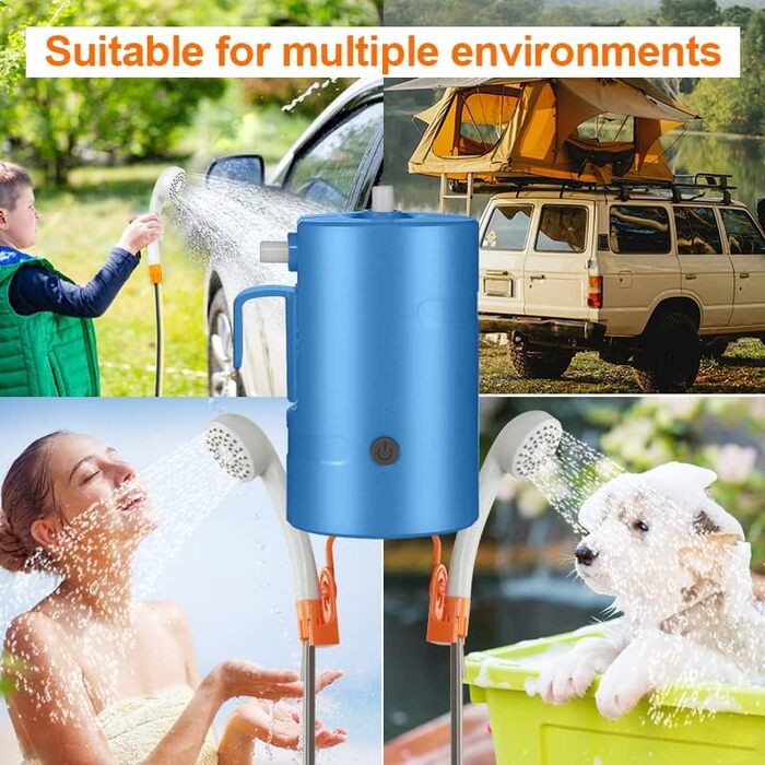 Portable Outdoor Shower, 2 Flow Modes, IPX7 Waterproof, with LED Light, 4400mAh Battery, USB Charging, Electric Shower Pump, Suitable for Hiking/Backpacking, Travel, Beach, Pets, Flowers