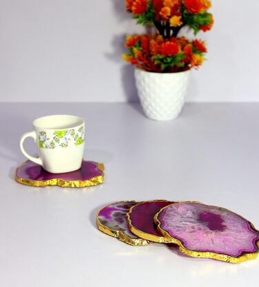 Natural agate coaster set, for bar, beer, coffee, tea, 4 pieces, perfect table accessory, tableware (Purple Agate)