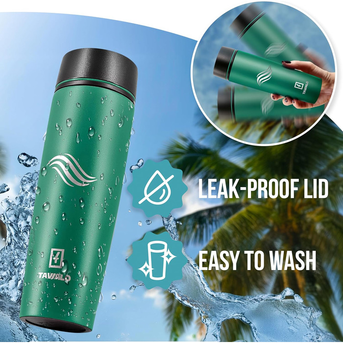 Термокружка Tavialo 460 мл, нержавіюча сталь, пудрово-рожевий колір, для подорожей, з ізоляцією, з напиленням (смарагдово-зелений)